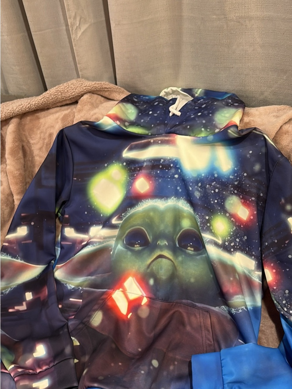 Kids Navy Blue Galaxy Baby Yoda Graphic Hoodie